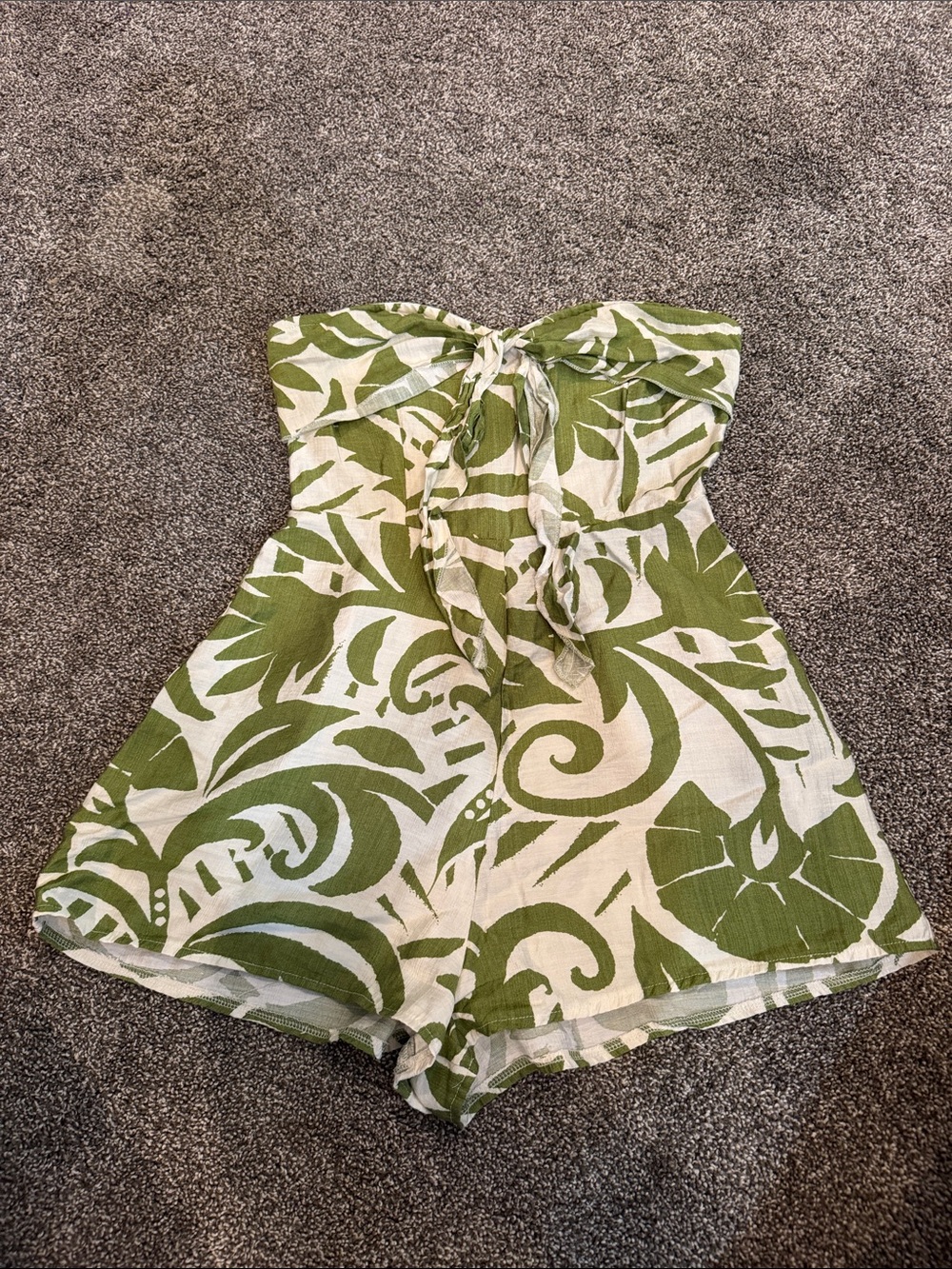 Green Leaf Print Strapless Romper for Kids